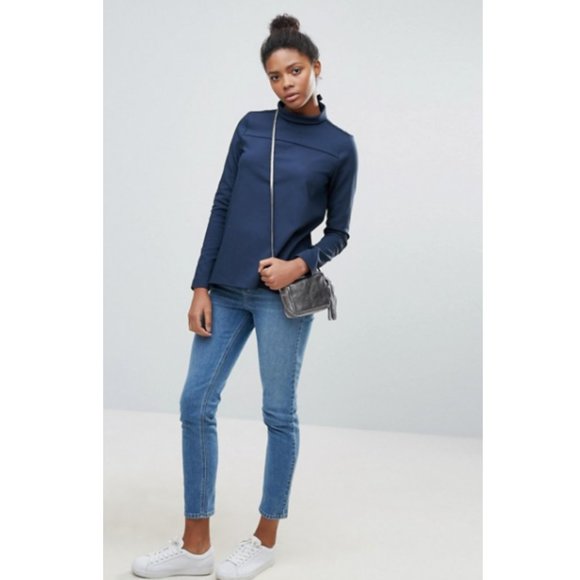 VILA High Neck Clean Blouse Navy Size Small - Picture 1 of 10